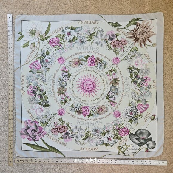 Brooks Brothers Silk Scarf Four Seasons of Flowers Purple Grey - Picture 11 of 16